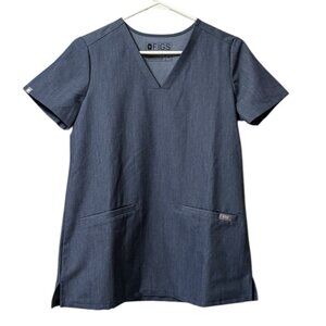 Figs Technical Collection Scrub Top Womens V Neck Blue Size X Small Pocket Nurse